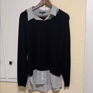 Adrianna Papell Black Top with Polka Dot Detail